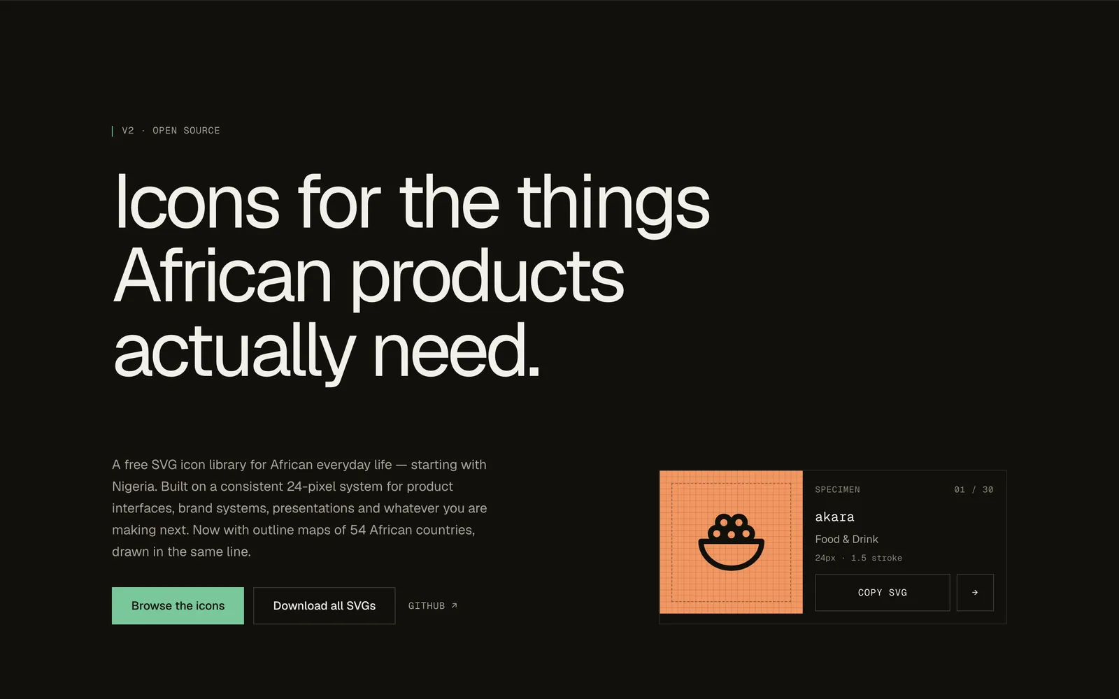 The African Icon Library website: icons for the things African products actually need