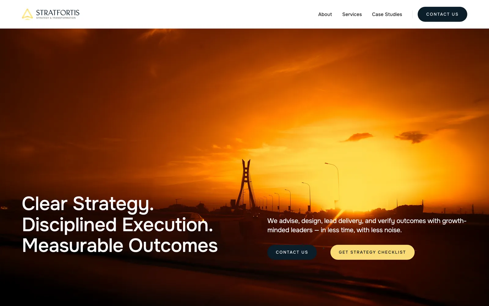The Stratfortis homepage: clear strategy, disciplined execution, measurable outcomes